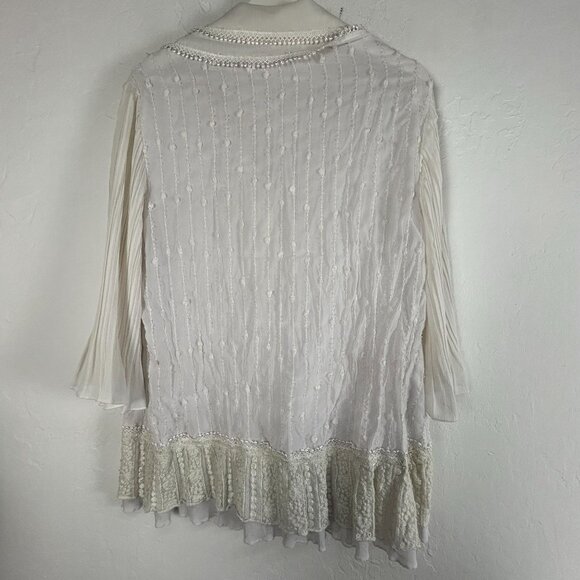 Pretty Angel Womens White Lace Boho Button Down Blouse Top Size Medium Collared - Picture 2 of 11